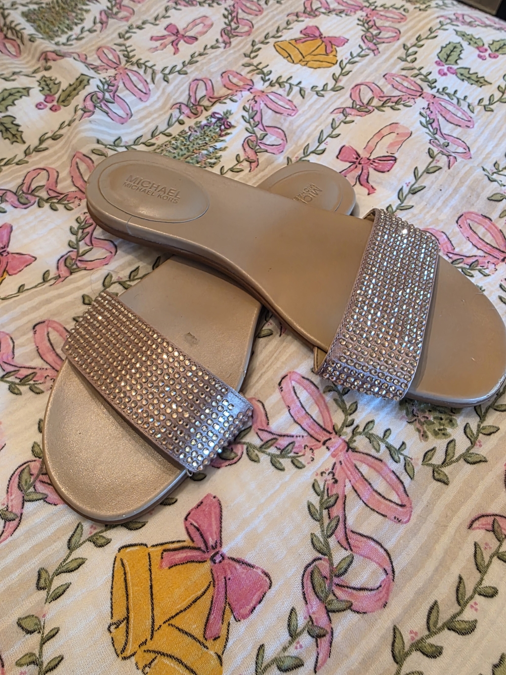 Michael Kors Women's Nude Rhinestone Slide Sandals